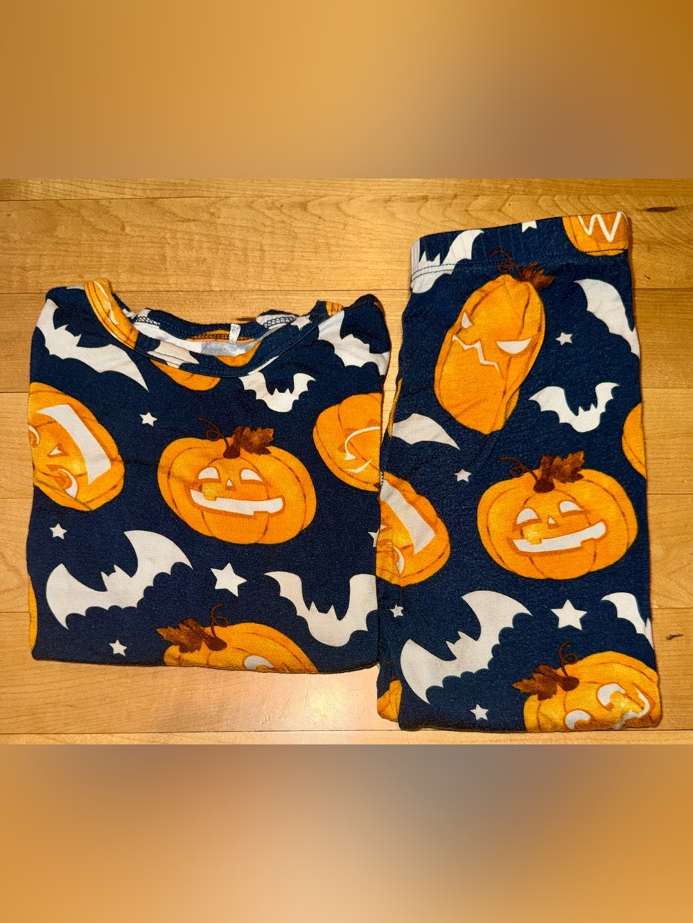 Posh Peanut bamboo Halloween GITD Pumpkin Bat Pajama Set 3-4 toddler navy blue